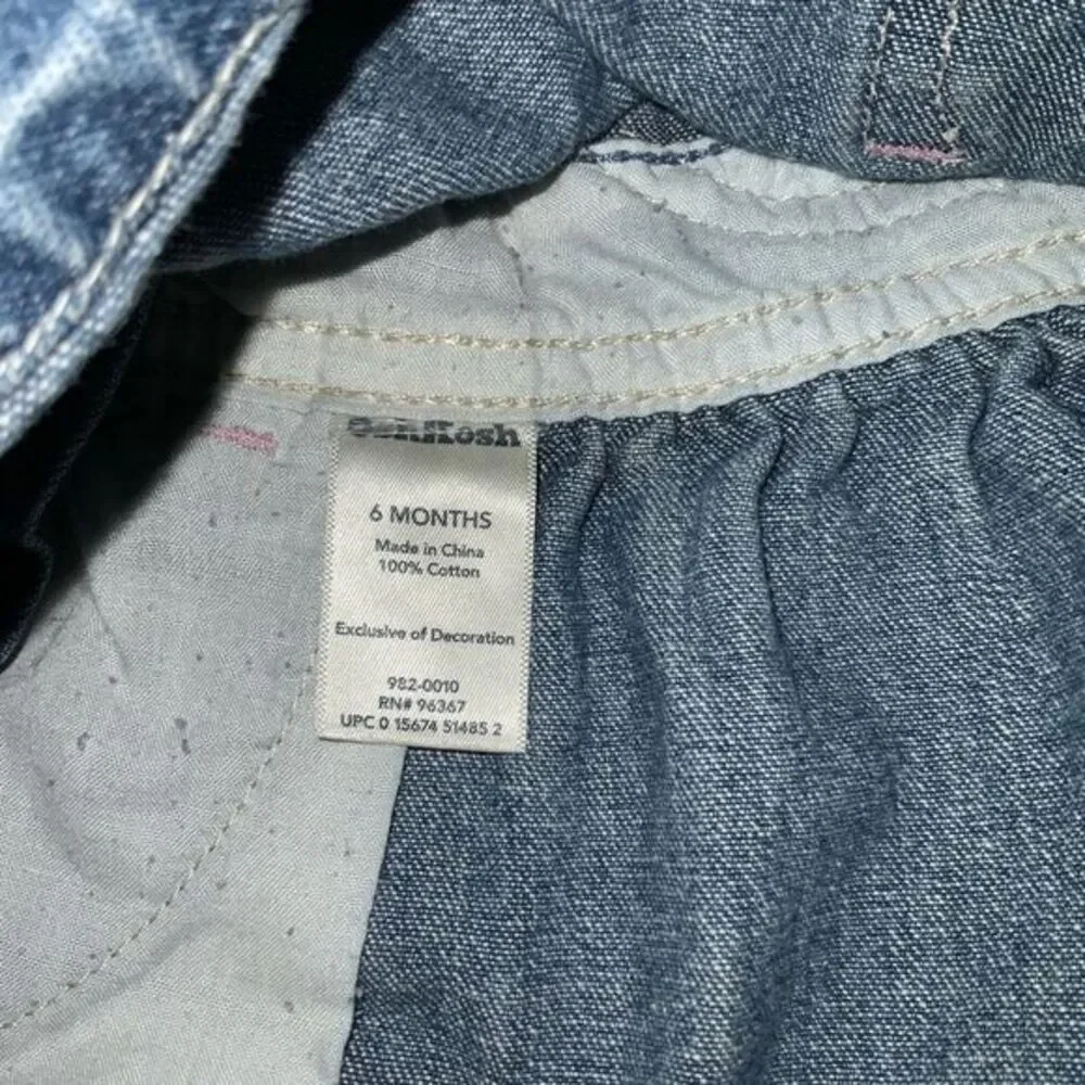 Vintage OshKosh B'gosh Denim Overall Dress Toddler Girls Pink Trim 6m